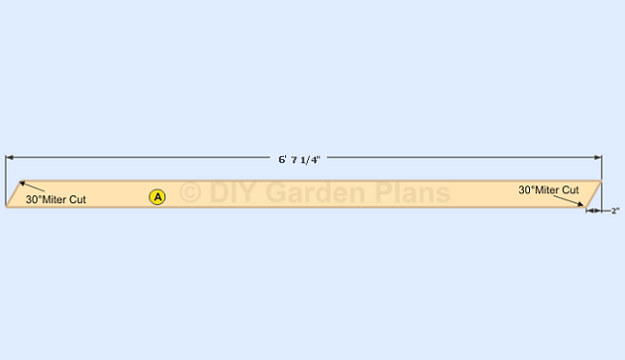 rafter (A) measures 6′ 7 1/4″ with 30 degree miter cuts on 