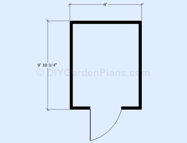 Shed measures 8â€²x9â€² 10 3/4â€³ without the siding.