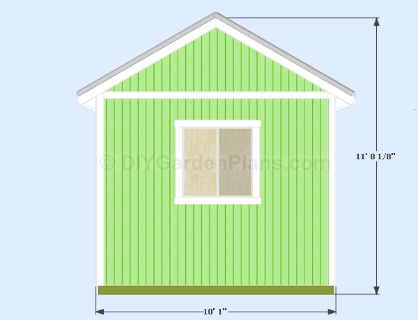 Shed depth 10′ 1″ measured from the trim. Hieght 11′ 8 1/2″